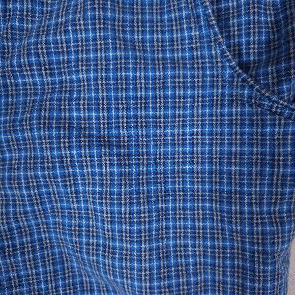 Cherokee Linen Blend Blue Plaid Shortalls Womens XL Pockets Cottagecore Overalls - Picture 10 of 16